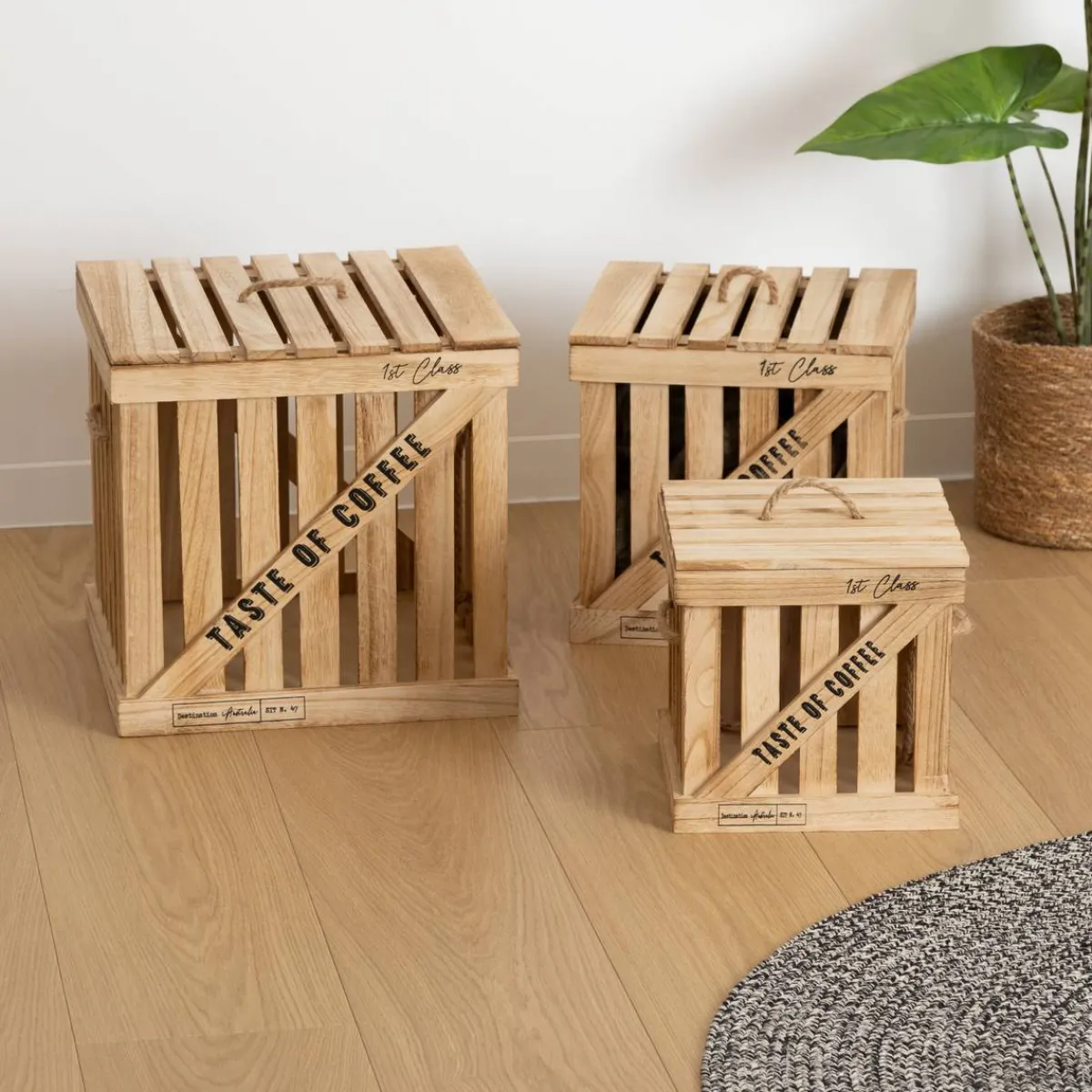 Atmosphera Malles|Voir Tout *Set de 3 boîtes cagettes "Colonial" Multicolore