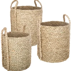 Atmosphera Voir Tout |Paniers De Rangement*Set de 3 paniers à anses ronds Beige