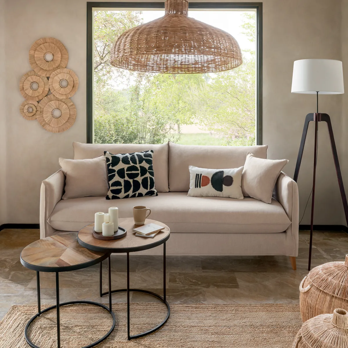 Atmosphera Voir Tout |Paniers De Rangement*Set de 2 paniers ronds "Balaya" Beige