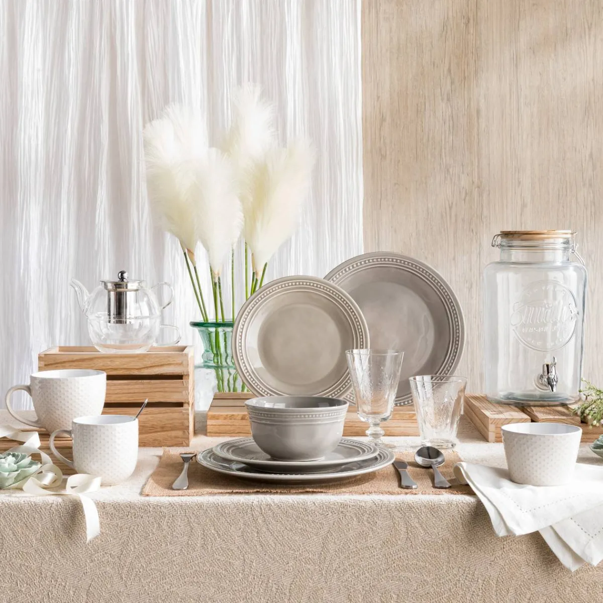 Atmosphera Sets De Table, Serviettes|Sets De Table*Set de table à franges, jute "Ambre" Blanc