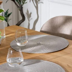 Atmosphera Sets De Table, Serviettes|Sets De Table*Set de table tressé rond "Tresse" Gris