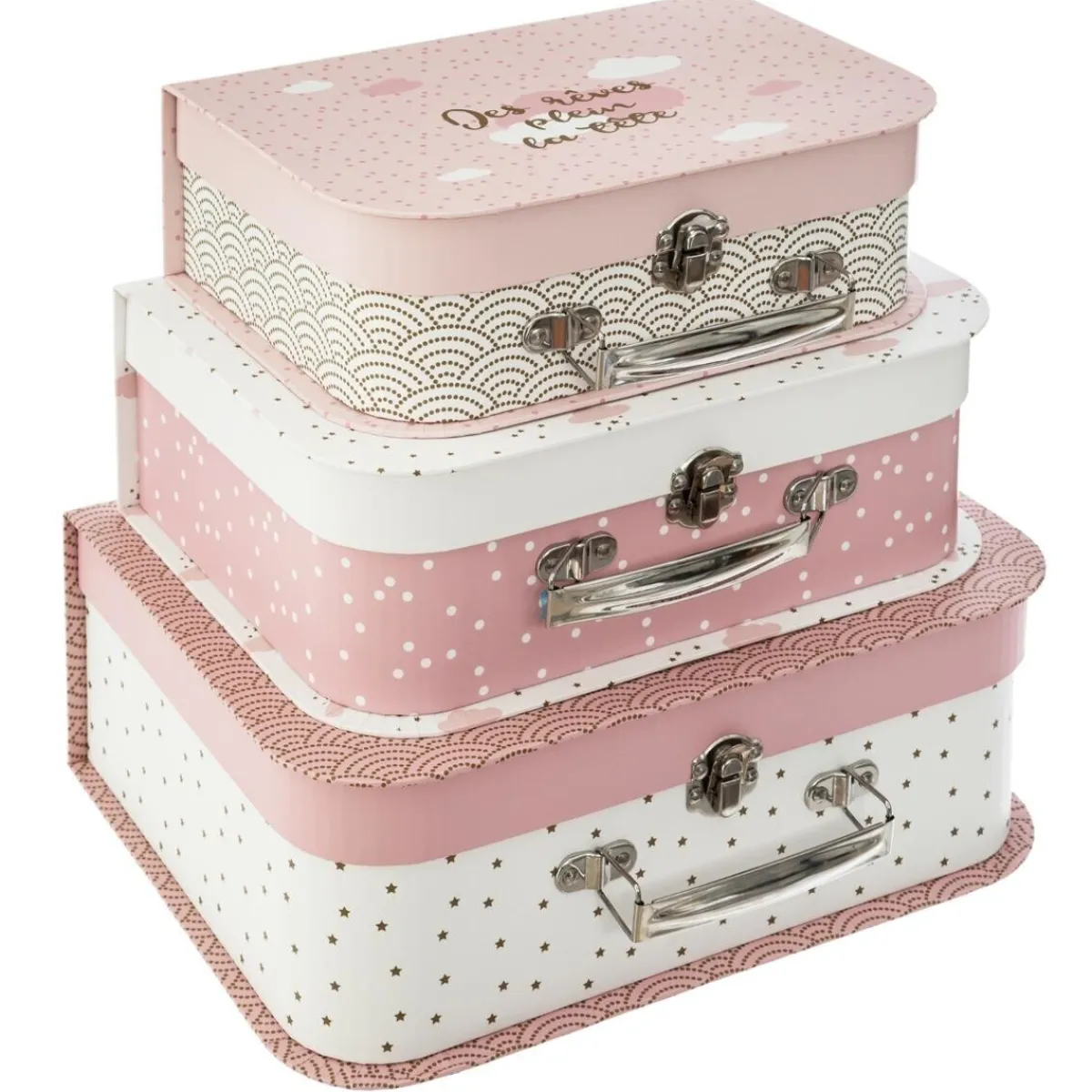 Atmosphera Boîtes, Petits Rangements*Set de 3 valisettes "Douceur" Rose