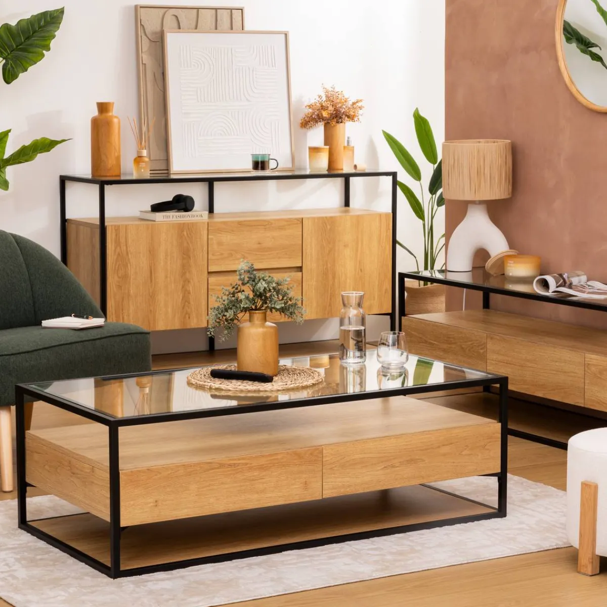 Atmosphera Tables Basses|Voir Tout *Table basse 2 tiroirs "Aldea" Transparent
