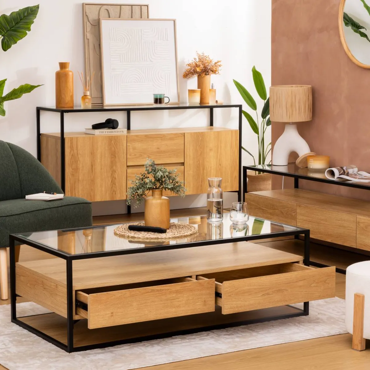 Atmosphera Tables Basses|Voir Tout *Table basse 2 tiroirs "Aldea" Transparent