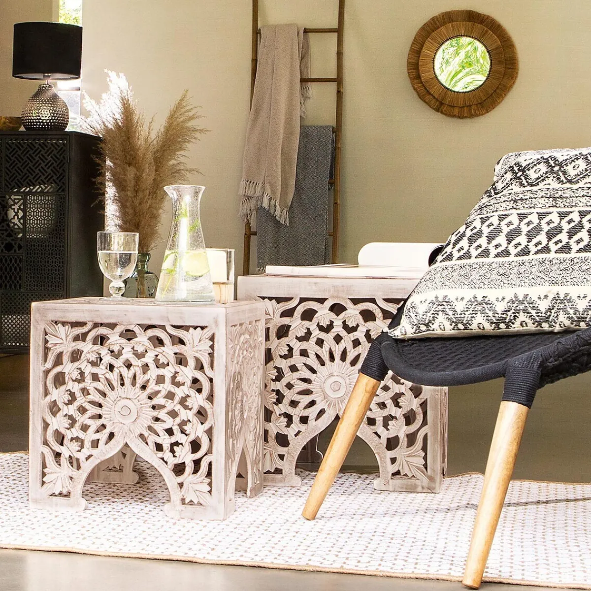 Atmosphera Tables D'Appoint*Tables gigognes "Terre" Noir&Blanc