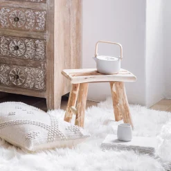 Atmosphera Tabourets|Poufs*Tabouret "Woody" Blanc
