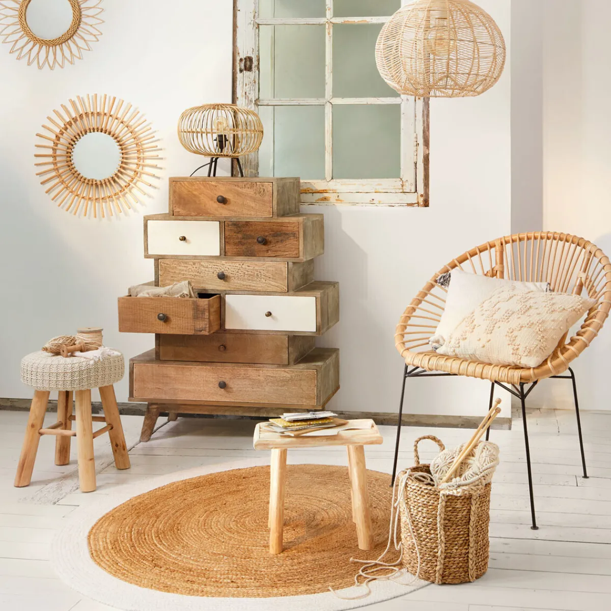 Atmosphera Tapis En Jute|Tapis Rond*Tapis en jute bord Blanc