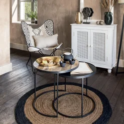 Atmosphera Tapis En Jute|Tapis Rond*Tapis en jute bord noir Beige
