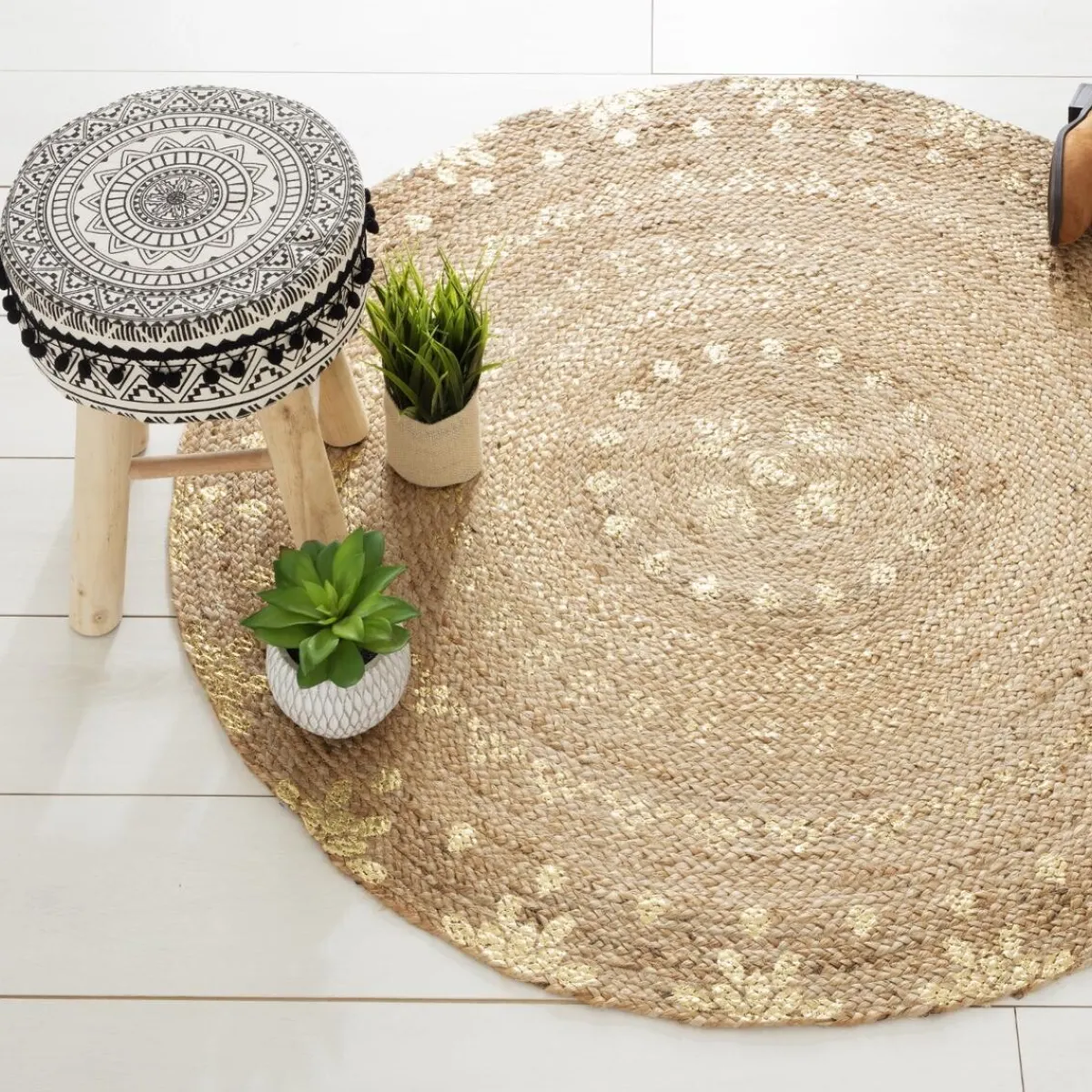 Atmosphera Tapis En Jute|Tapis Rond*Tapis "Shine", jute Ivoire