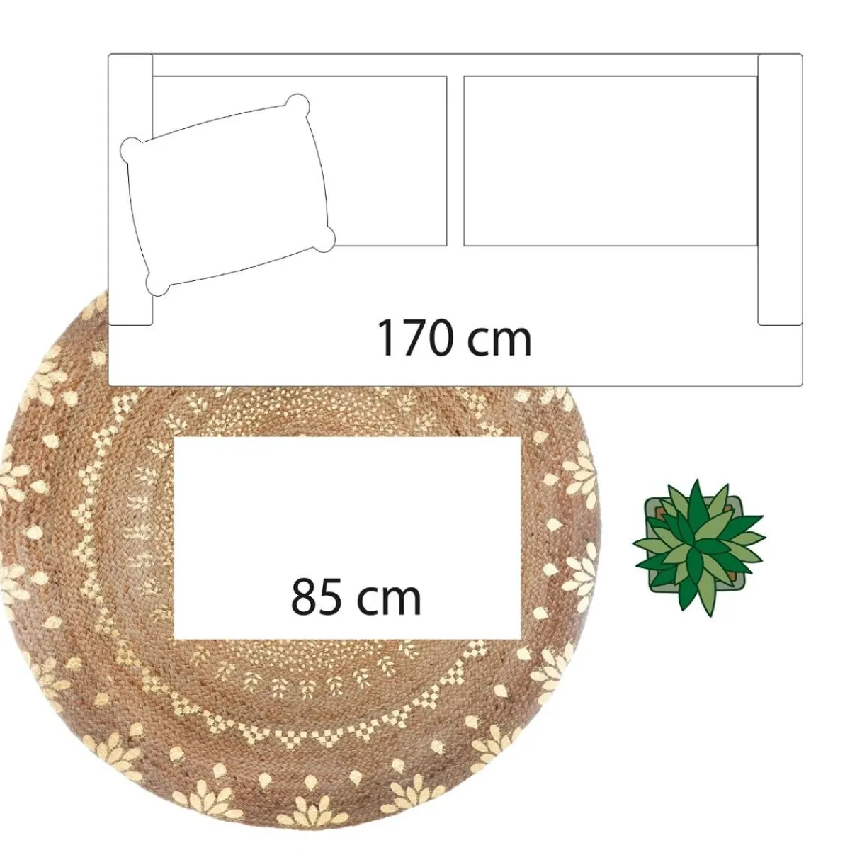 Atmosphera Tapis En Jute|Tapis Rond*Tapis "Shine", jute Ivoire