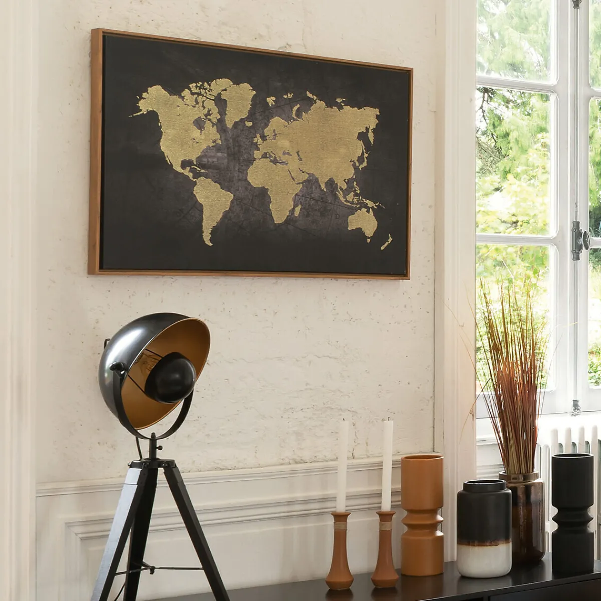 Atmosphera Toiles, Tableaux*Toile encadrée "Mapmonde" Vertfoncé