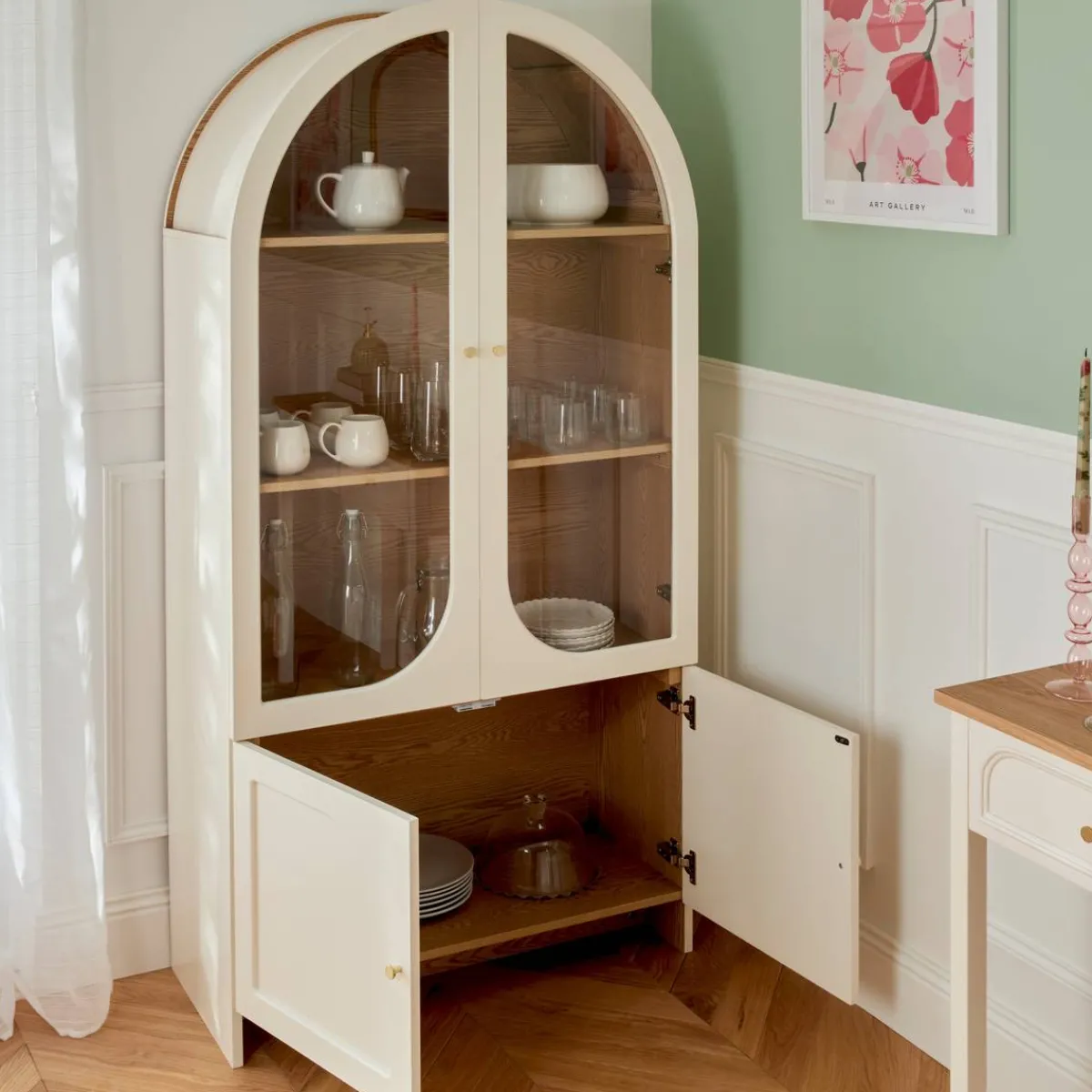 Atmosphera Bibliothèques*Vaisselier 4 portes 4 étagères "Fleur de rose" Beige