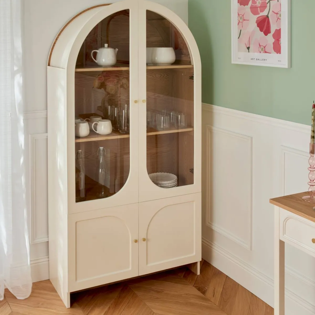 Atmosphera Bibliothèques*Vaisselier 4 portes 4 étagères "Fleur de rose" Beige